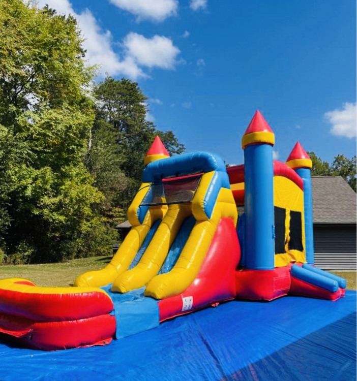 Red, Yellow, Blue Bounce House Wet or Dry Water Slide Combo